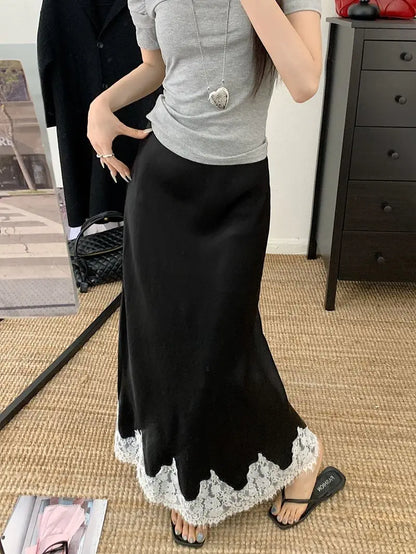 Lace Mesh High Waist Maxi Skirt