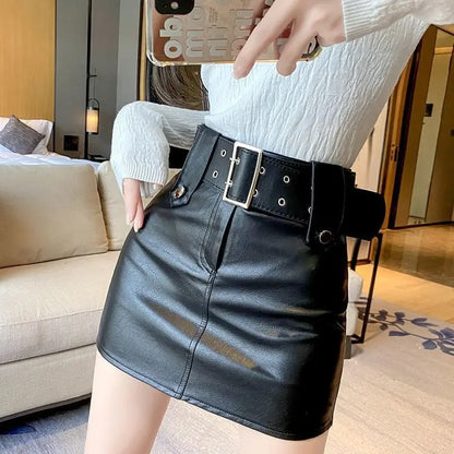 Faux Leather Buttoned Mini Skirt