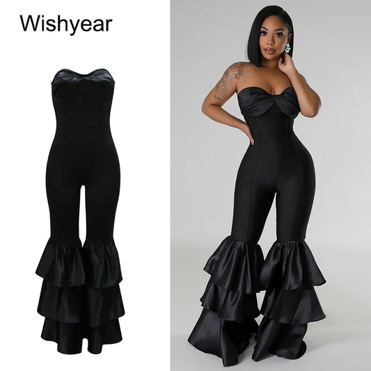 Strapless Ruffle Flare Jumpsuit