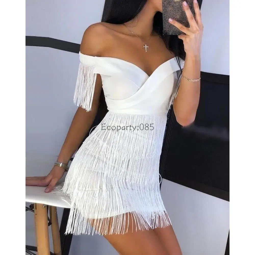 One-Shoulder Fringed Party Dress