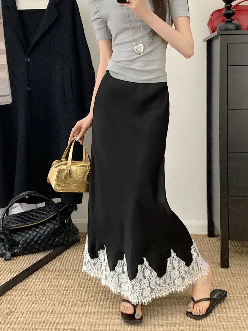 Lace Mesh High Waist Maxi Skirt