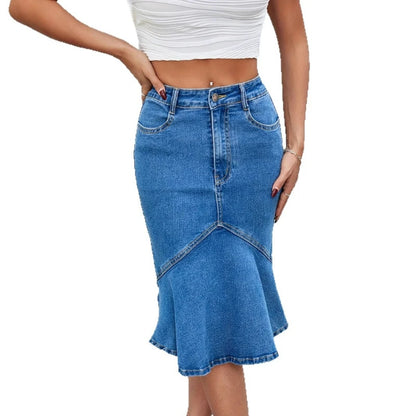 Buttoned Denim-Look Midi Skirt