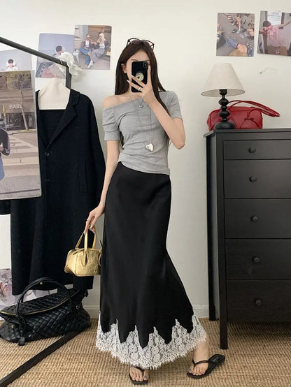 Lace Mesh High Waist Maxi Skirt
