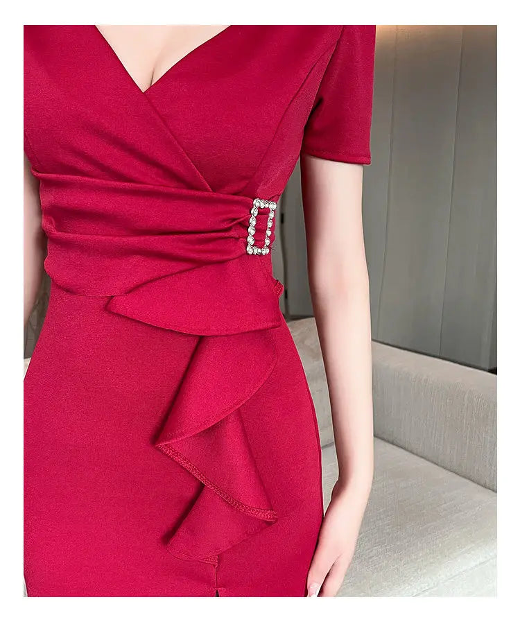 Asymmetric V-Neck Ankle Dress