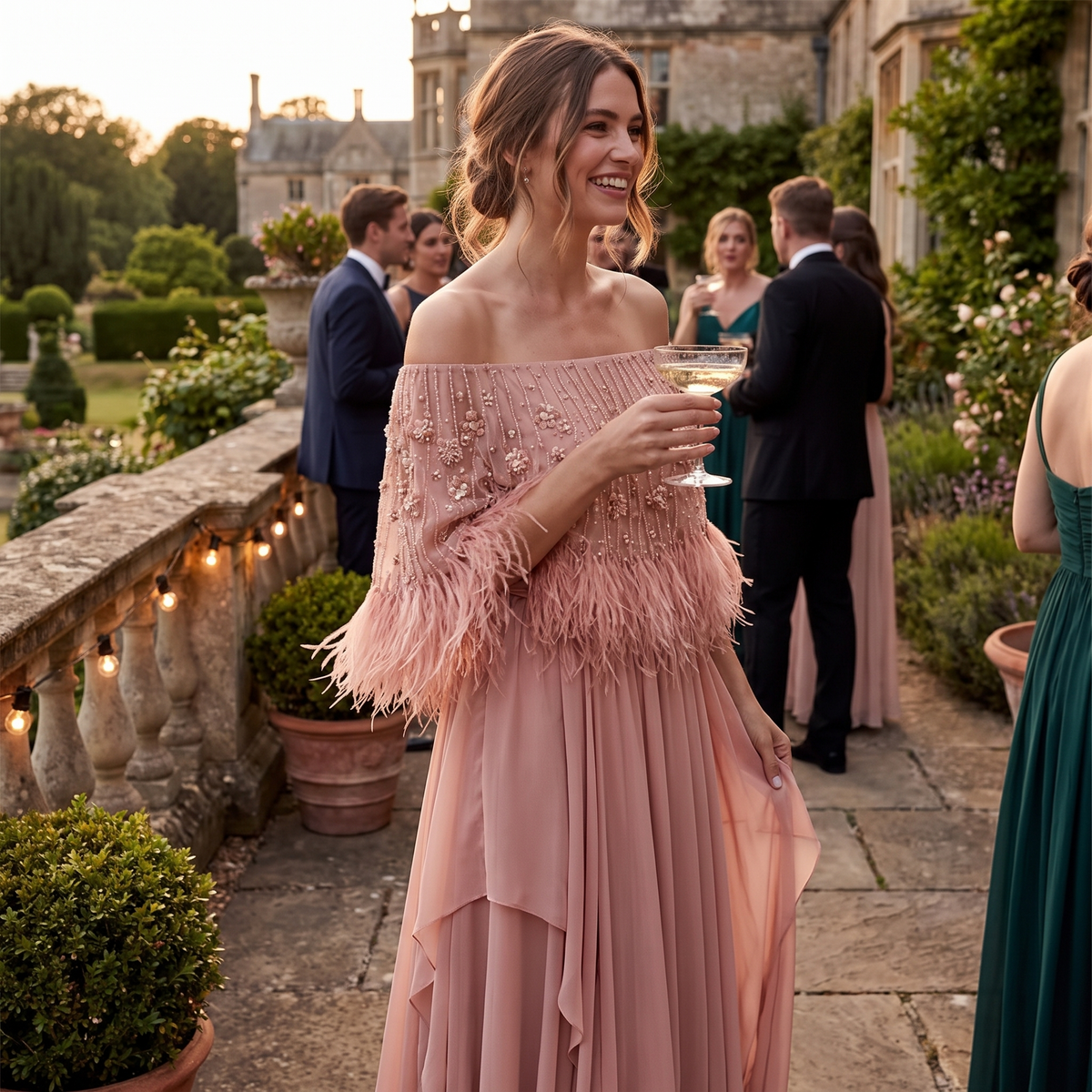 Women's A-line Evening Dress Off The Shoulder Sleeveless Feathers Gown