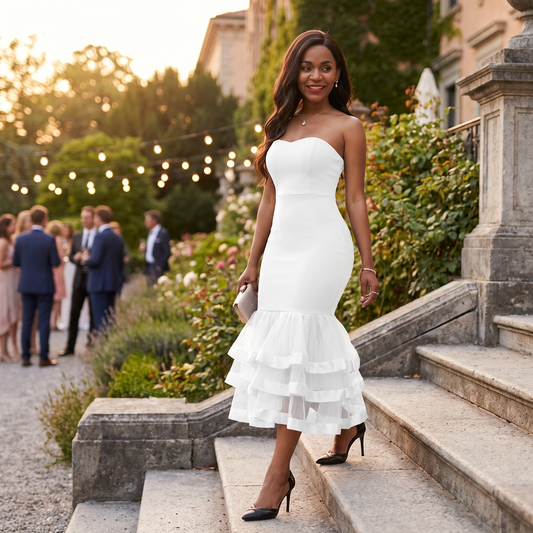Off The Shoulder Layered Long Dress Asymmetrical Evening Dress