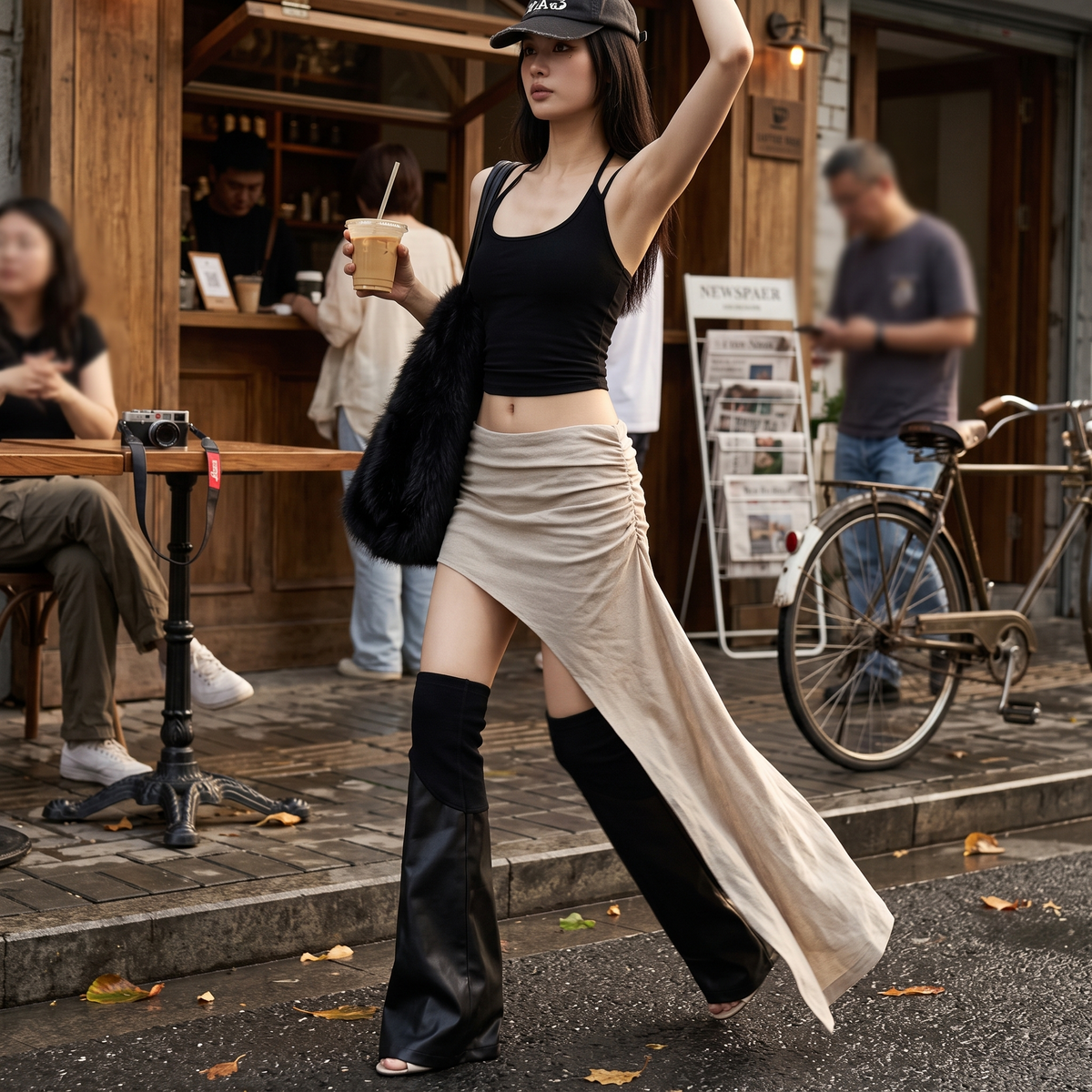Asymmetrical Solid Color Slim Skirt