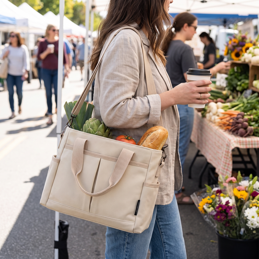 Multi Pocket Canvas Tote Commuting Shopping Bag
