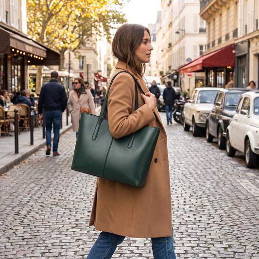 Simple Large Capacity Leather Top Handle Tote
