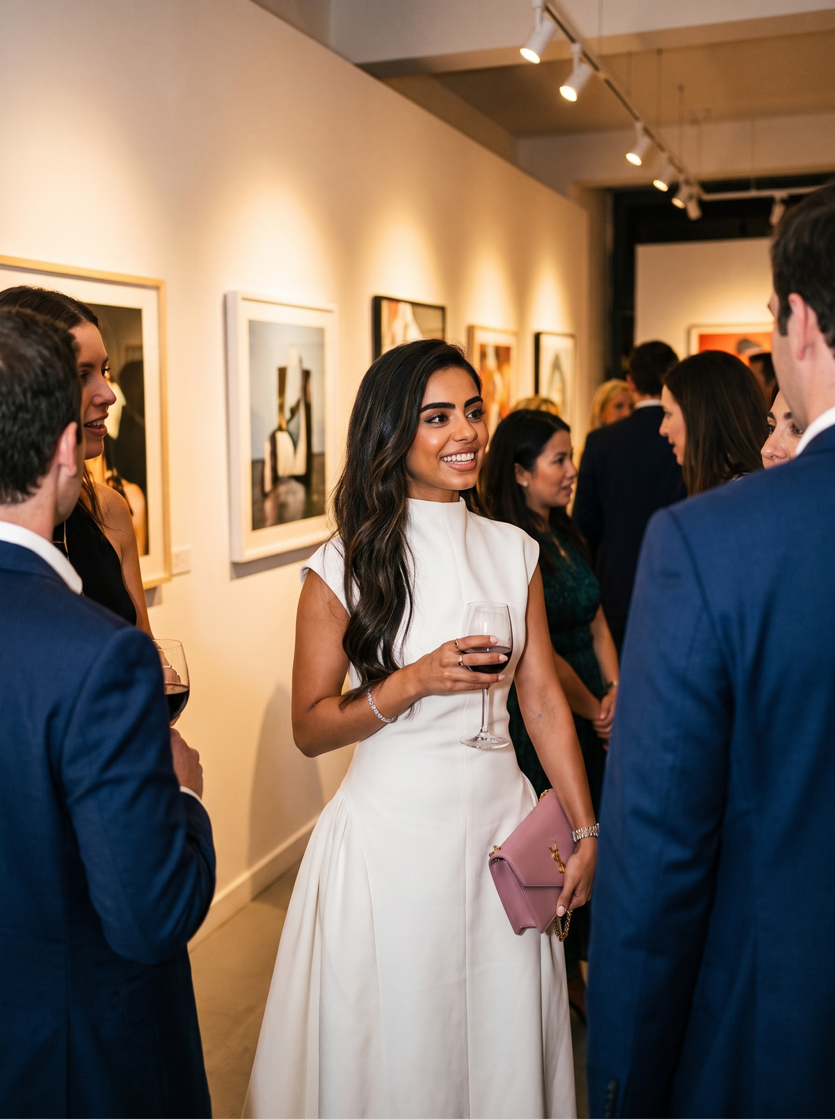 Sleeveless A-Line Evening Dress at a gallery opening