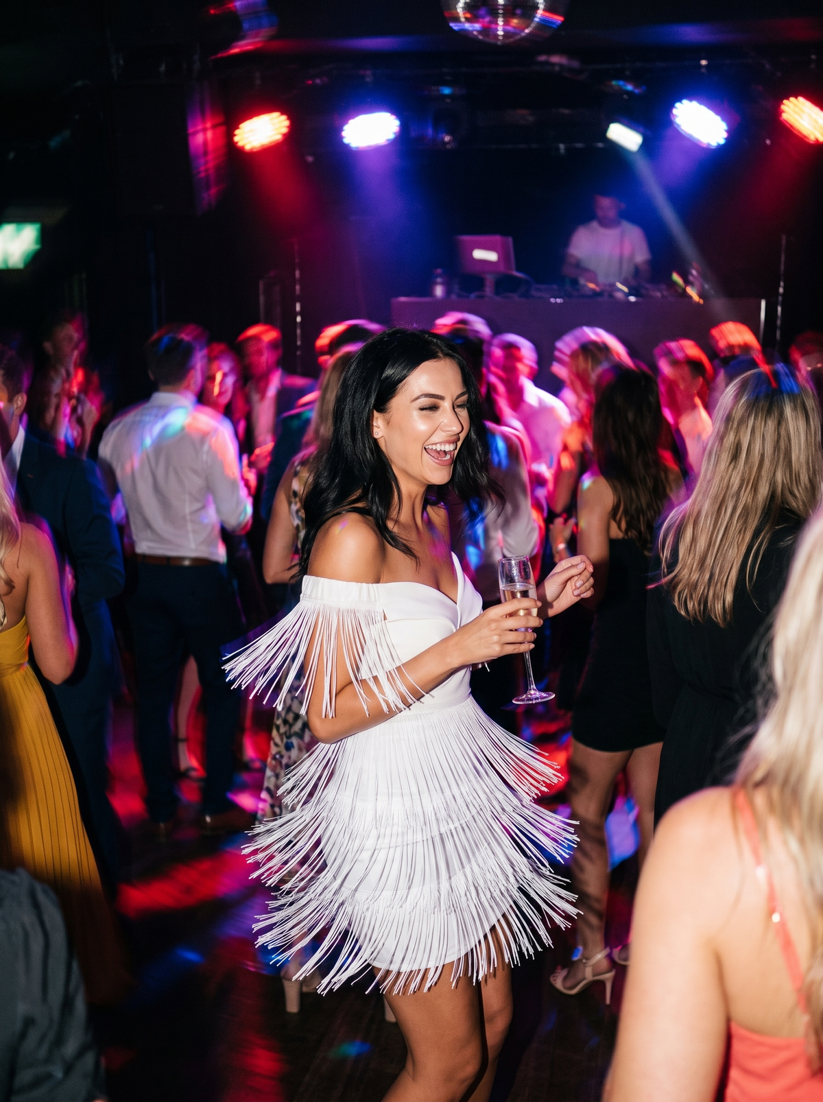 One Shoulder Fringed Party Dress on the dance floor