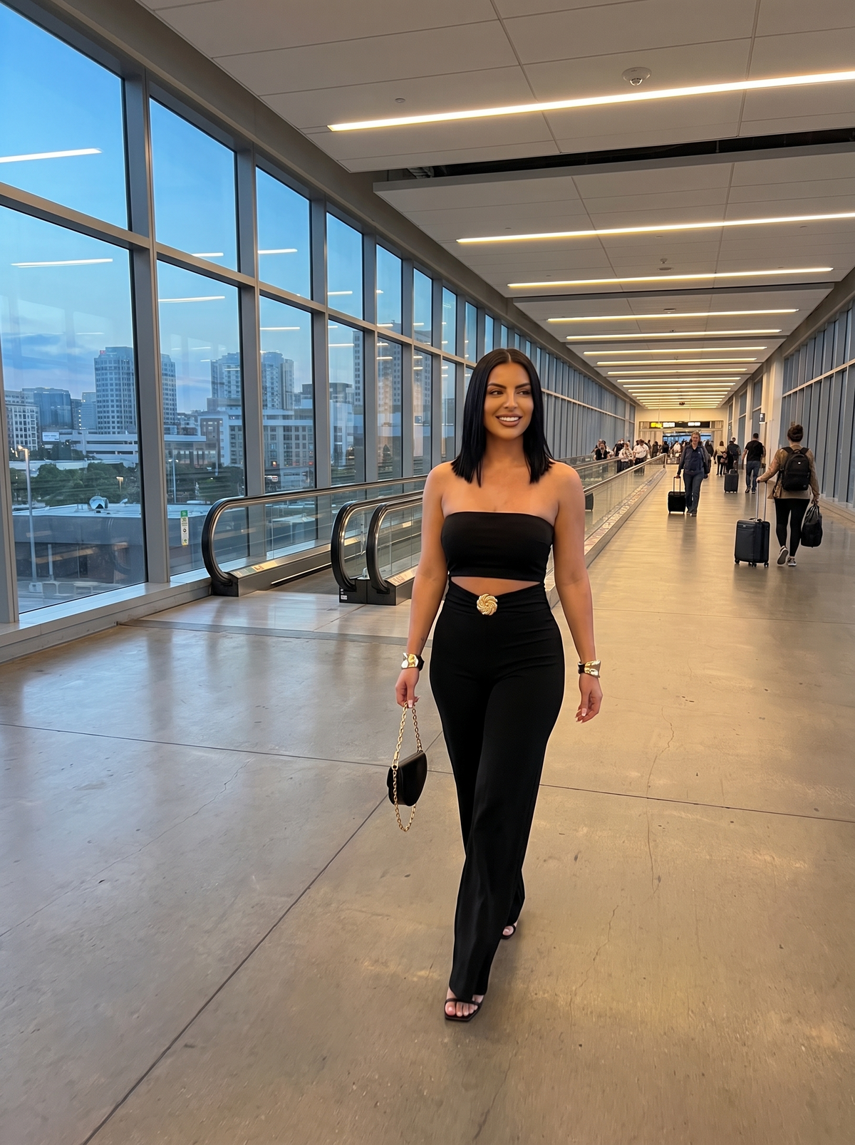 Modal Hollow Out Slim Jumpsuit at an airport