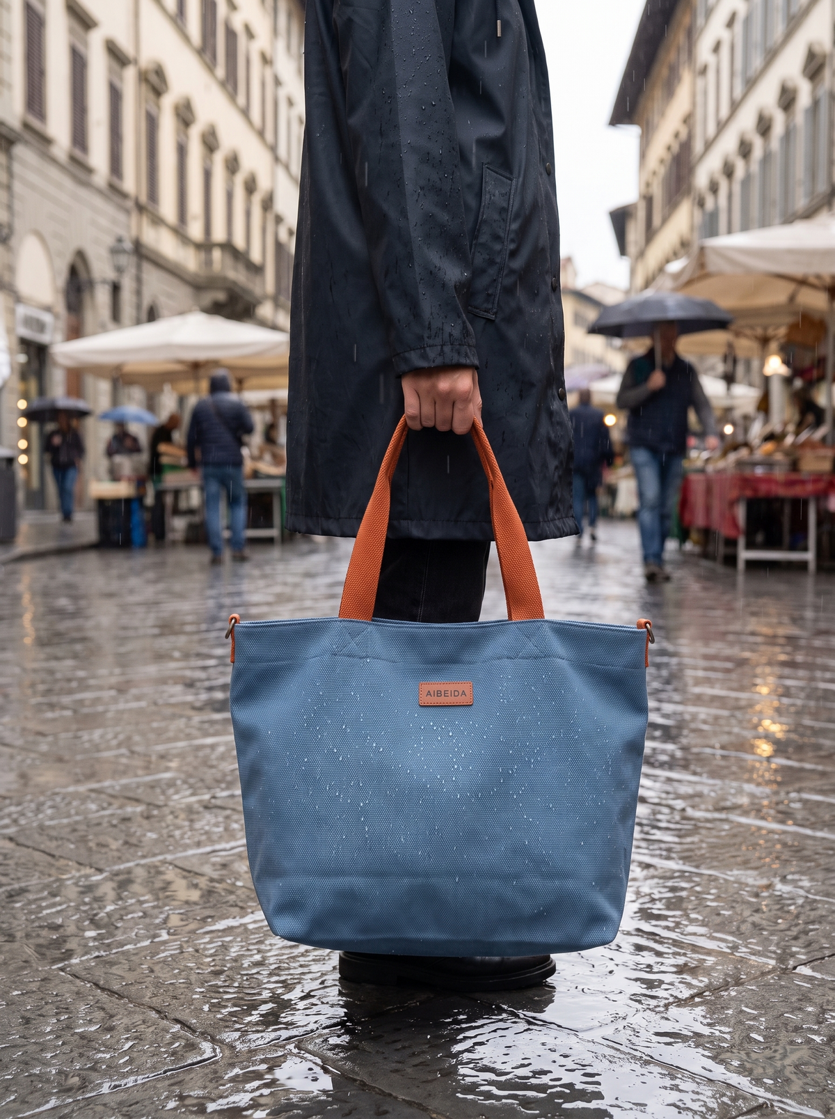 Water Resistant Everyday Tote in the rain