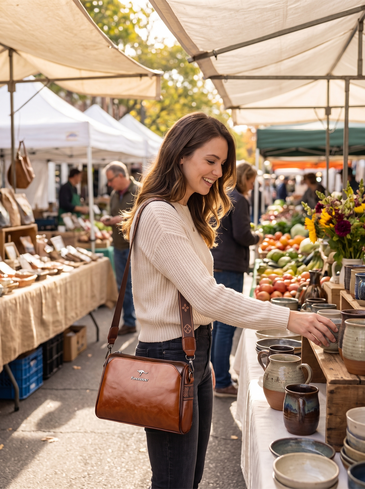 Retro Pillow Crossbody Bag at a street market