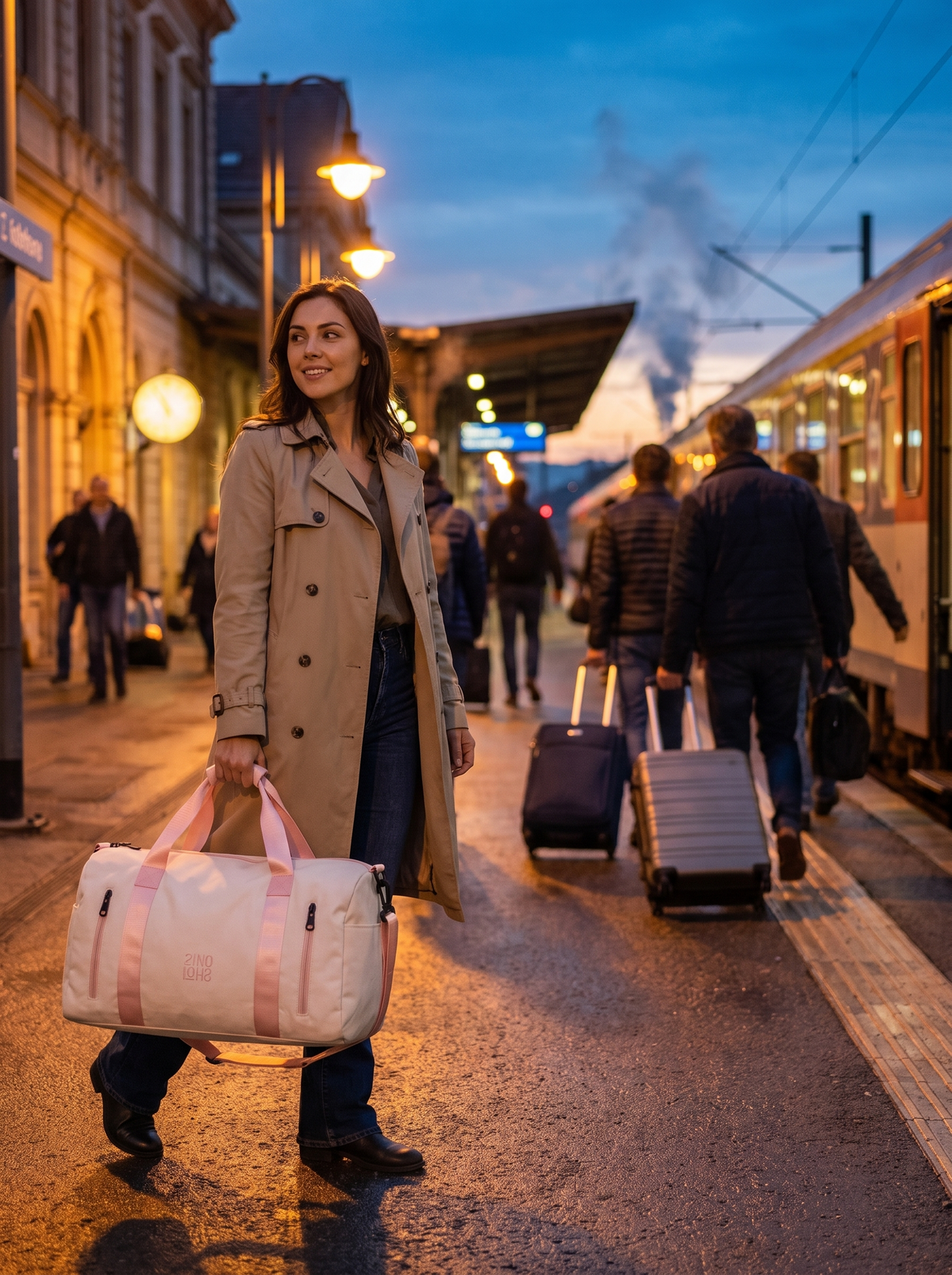 Oxford Weekend Duffle Bag on a train platform