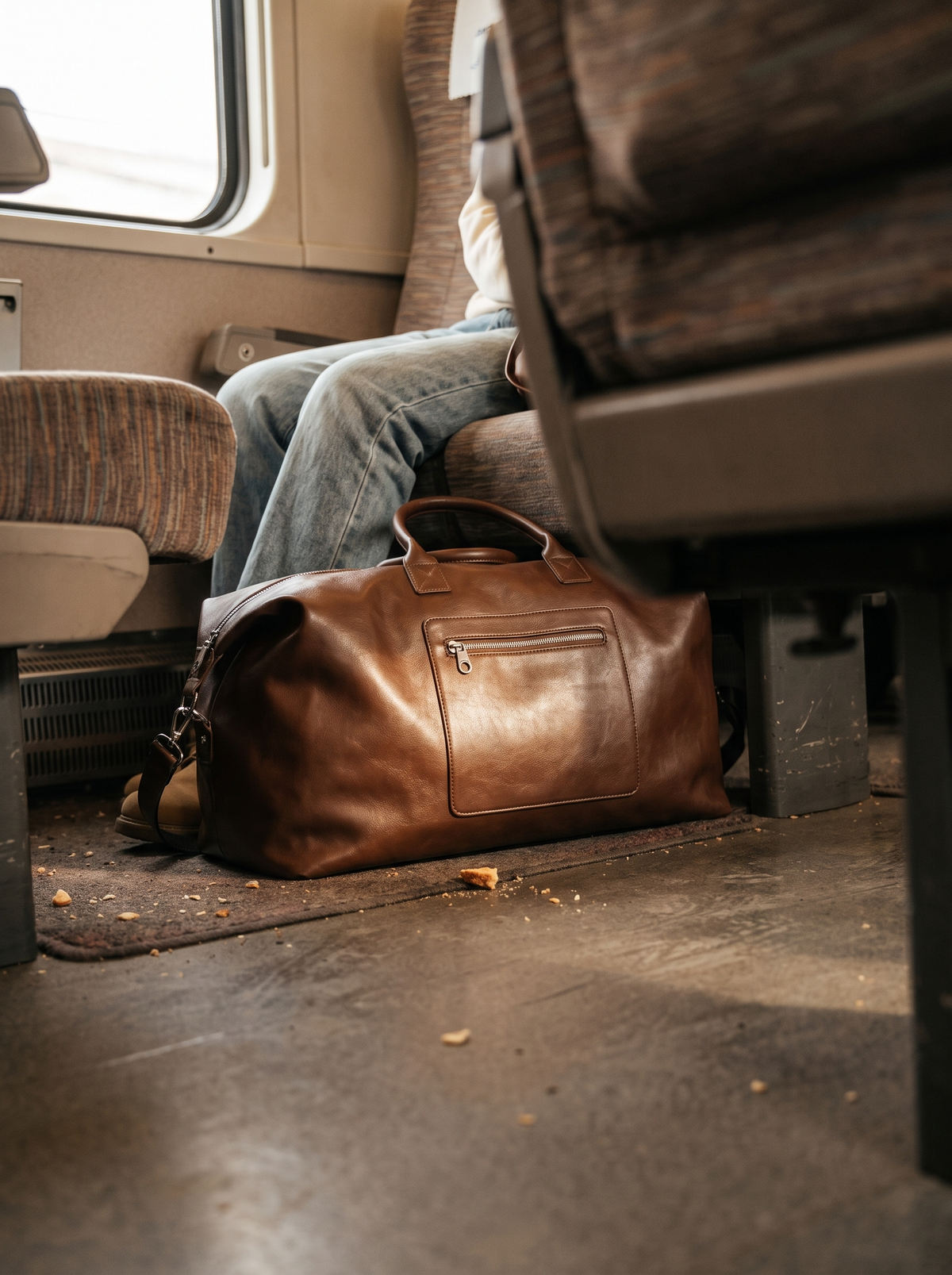 Carry On Travel Duffle Bag under a train seat