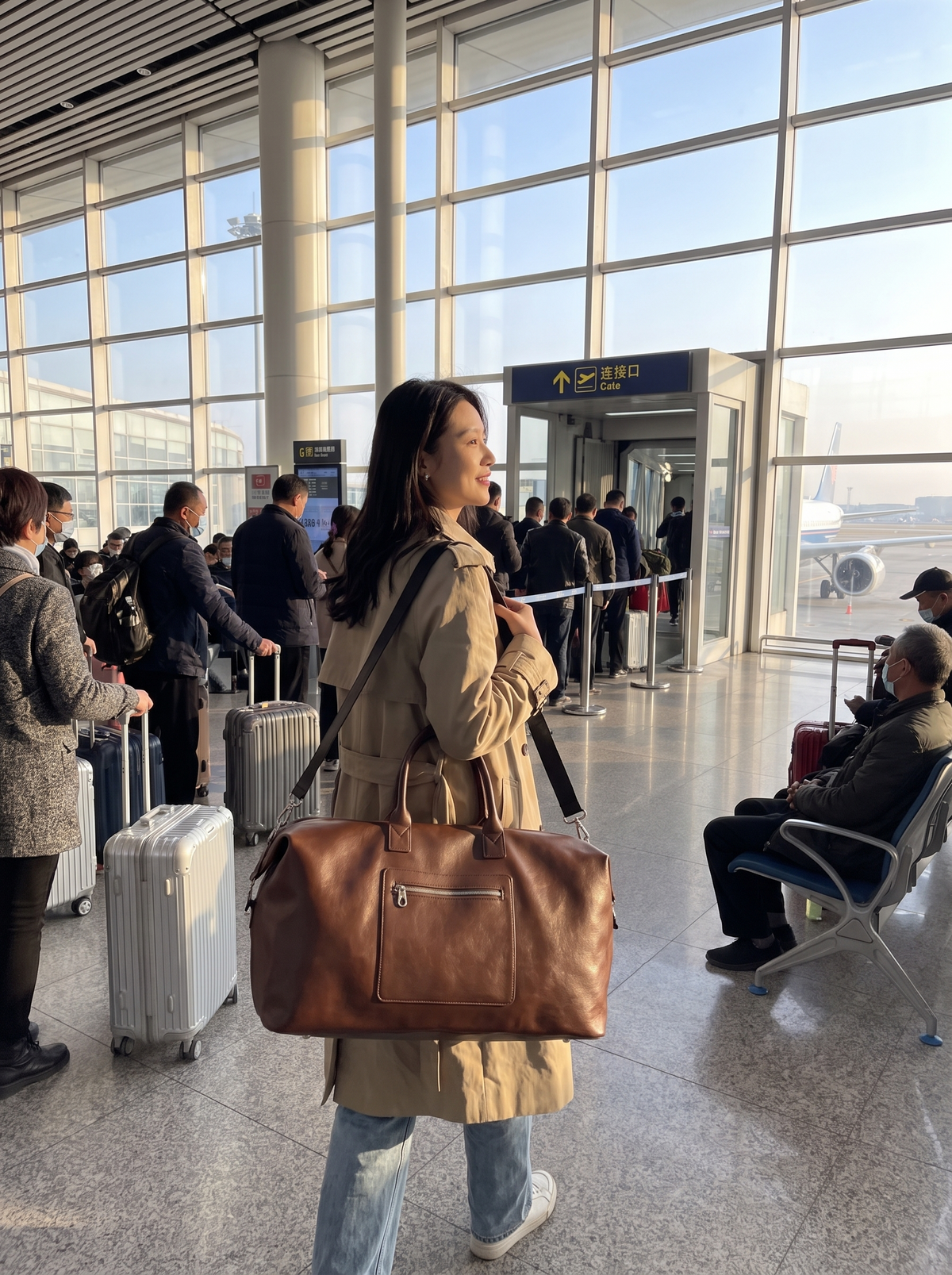 Carry On Travel Duffle Bag at an airport gate