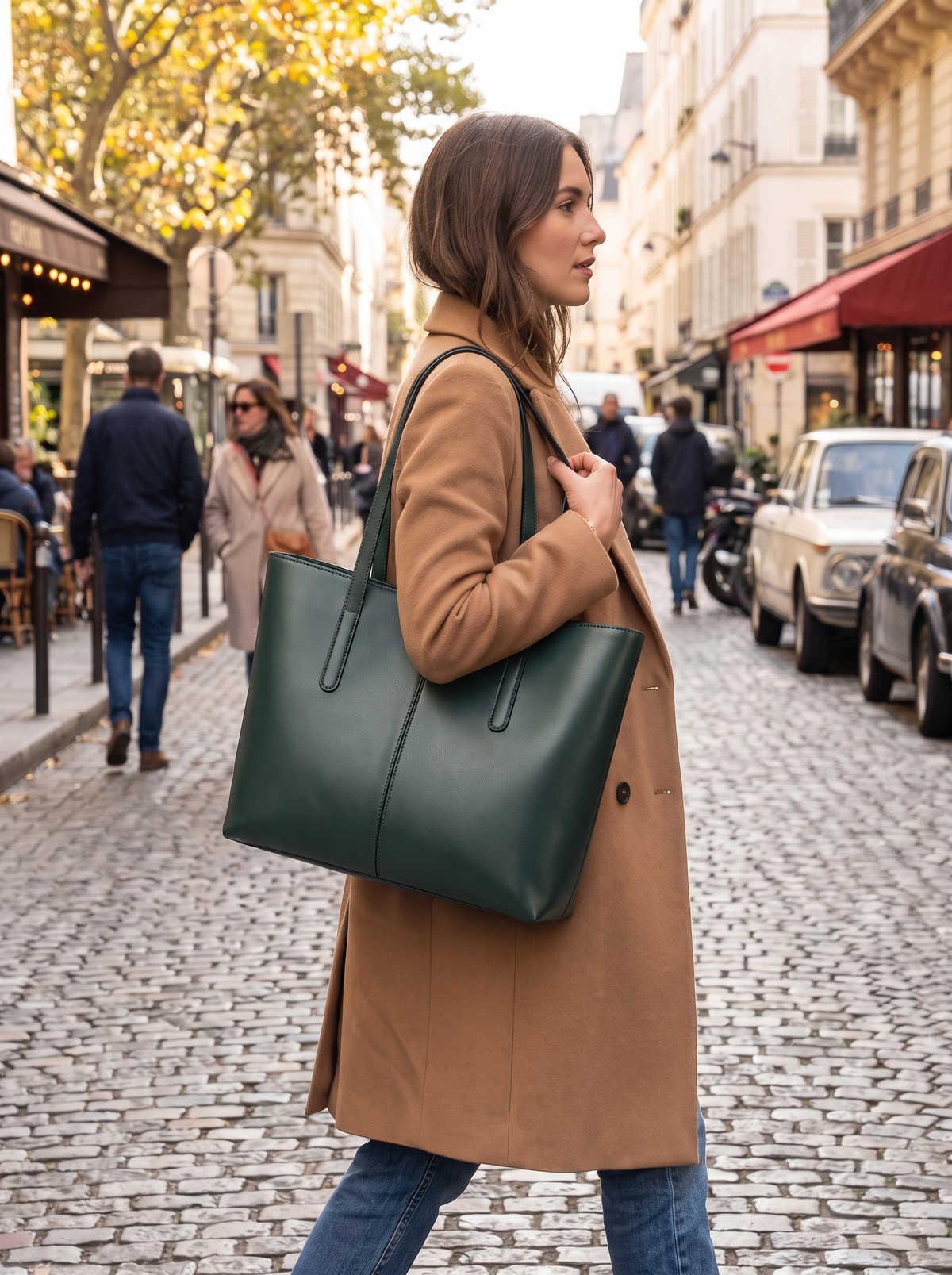 Bucket Tote Shoulder Bag on a city street