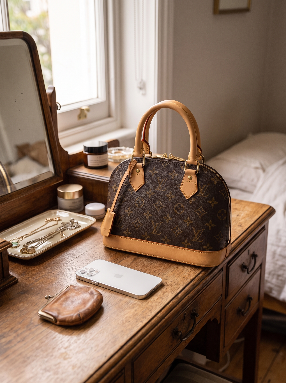Two Size Elegant Shoulder Bag on a dressing table