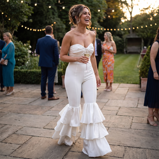 Strapless Ruffle Flare Jumpsuit